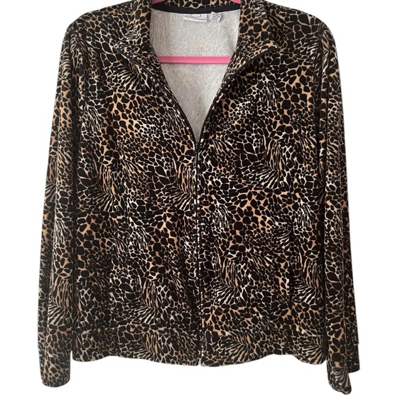 Kim Rogers Long Sleeve Animal Print Velour Zip Jacket Size M - Picture 6 of 10